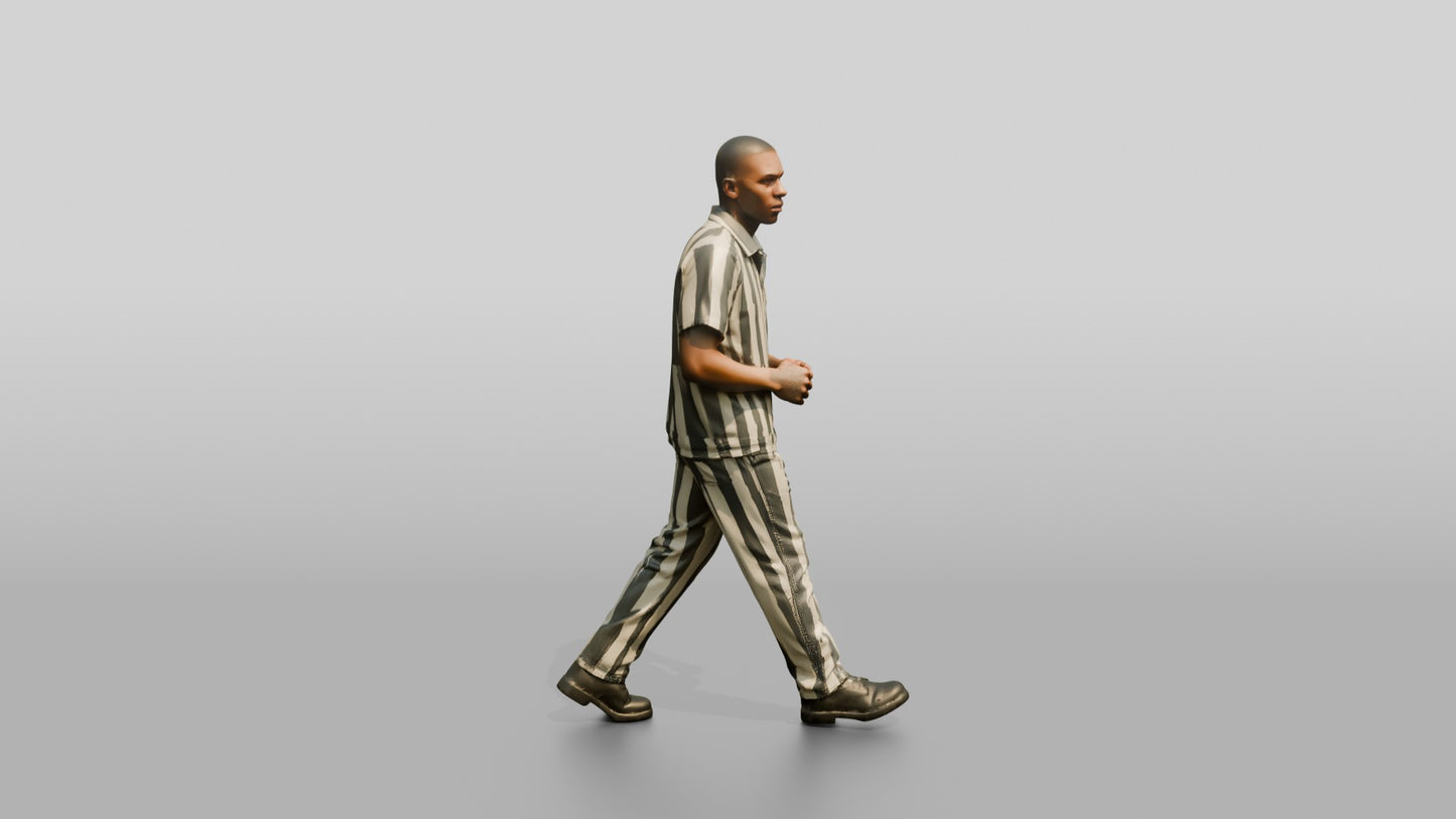 Black Male Prisoner in Grey-white Stripes