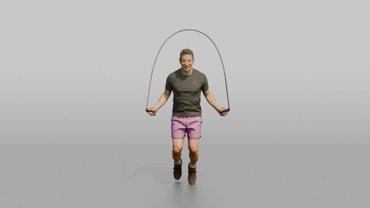Cardio Athlete Man Mid-jump With A Jump Rope - 3D character model, view 5