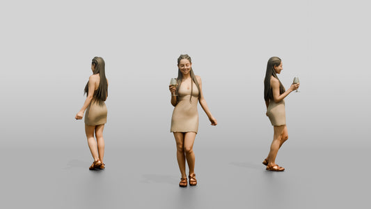 Woman with a Cocktail in a Short Dress - 3D character model