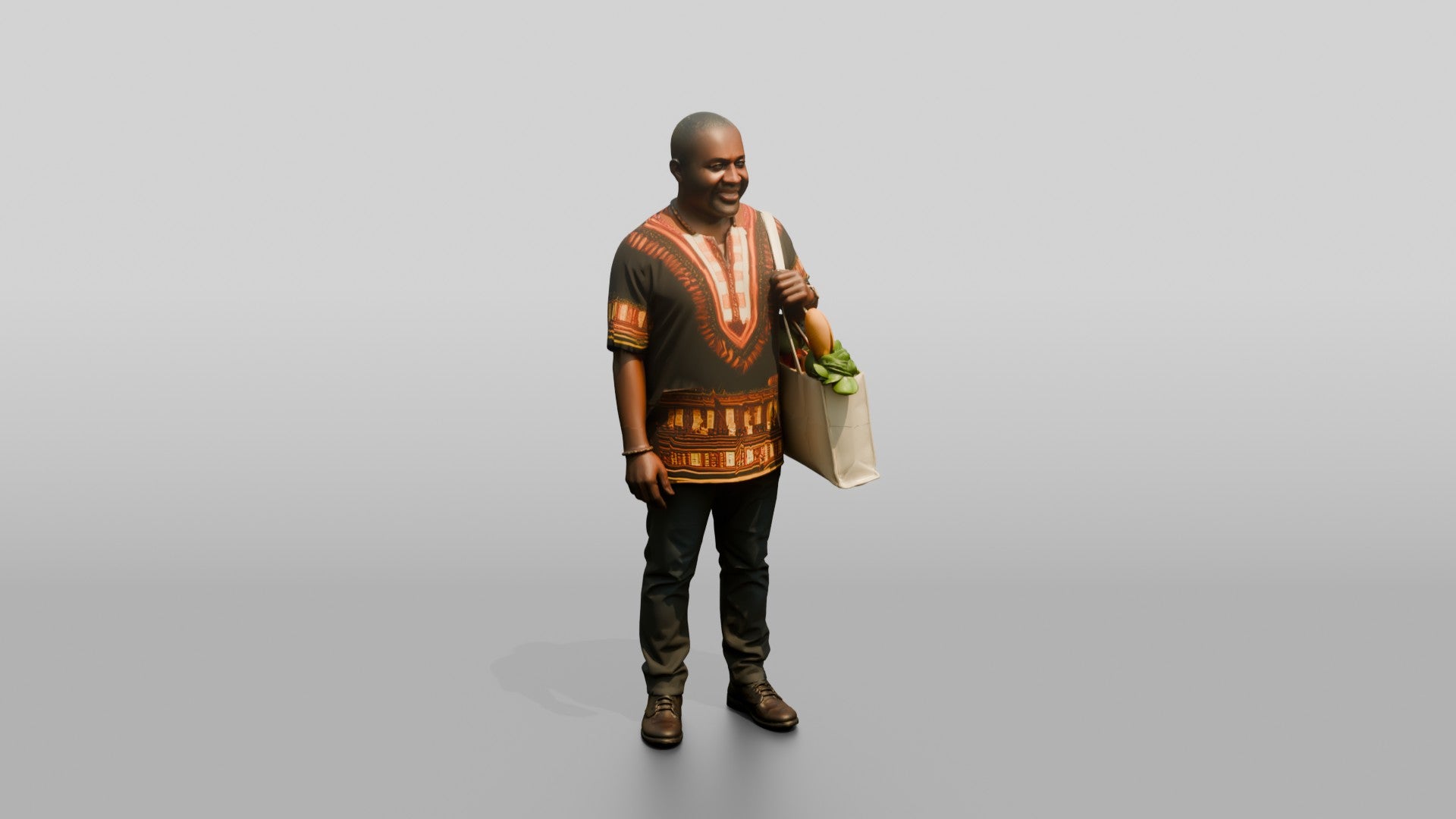African Man in a Dashiki Shirt Carrying Groceries
