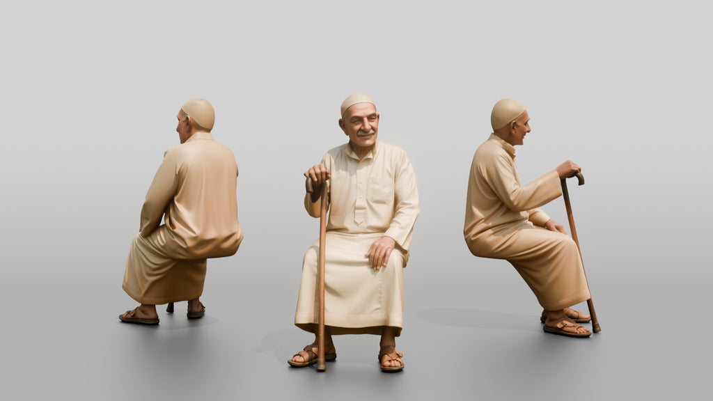 Petite Elderly Egyptian Man in Traditional Galabeya