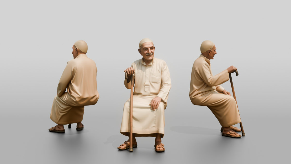 Petite Elderly Egyptian Man in Traditional Galabeya - 3D character model