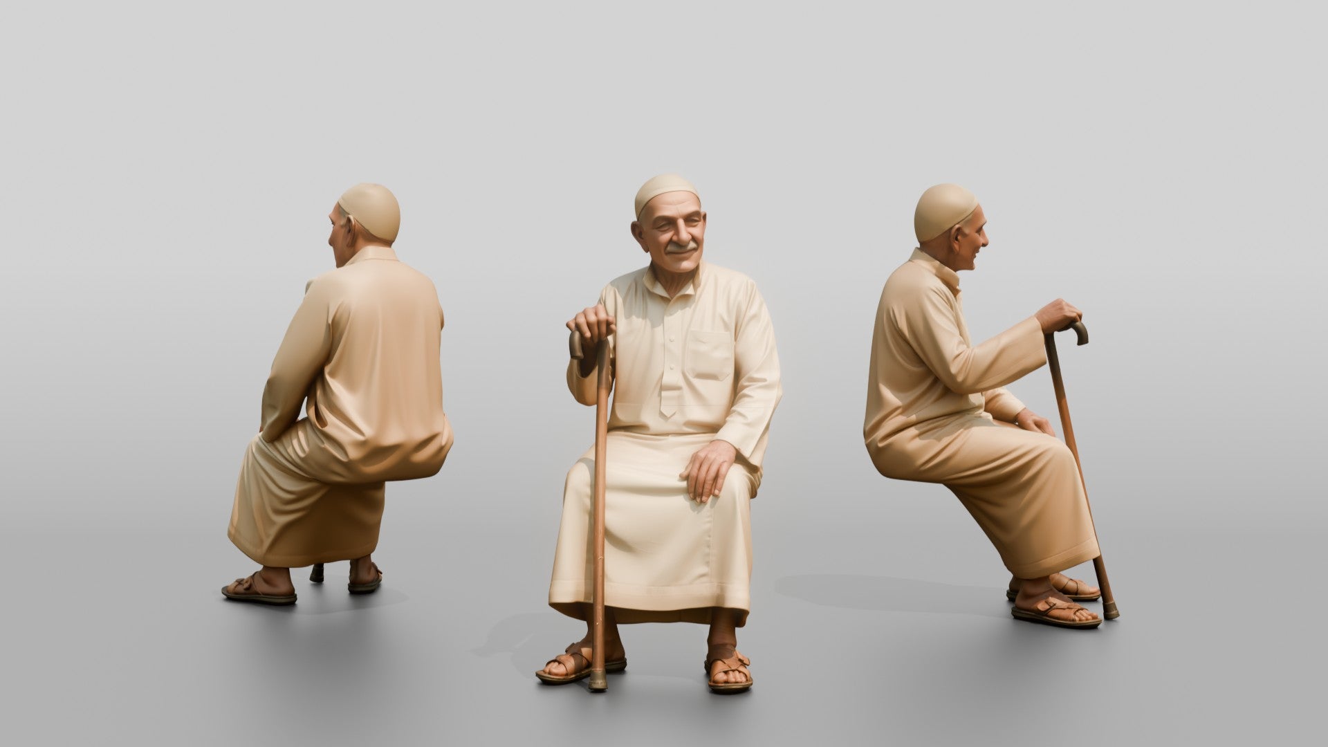 Petite Elderly Egyptian Man in Traditional Galabeya