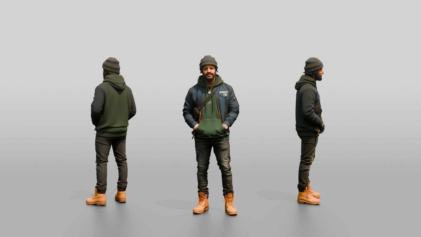 African-American Man in Bomber Jacket and Timberlands