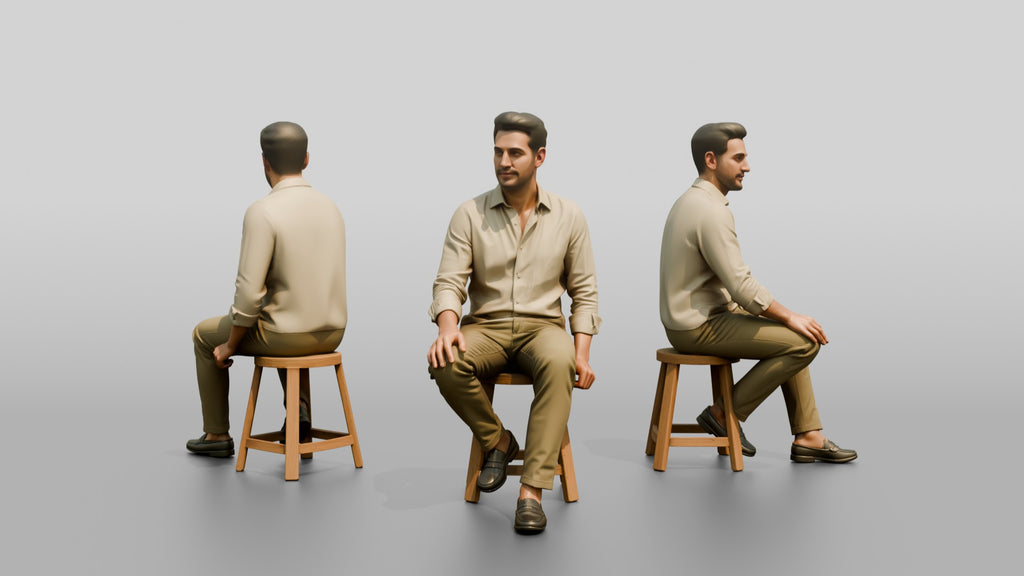 Man Relaxing on a Stool in Linen