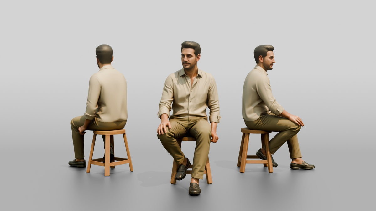 Man Relaxing on a Stool in Linen - 3D character model