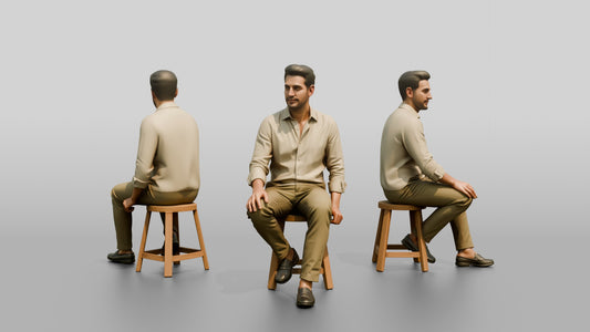 Man Relaxing on a Stool in Linen