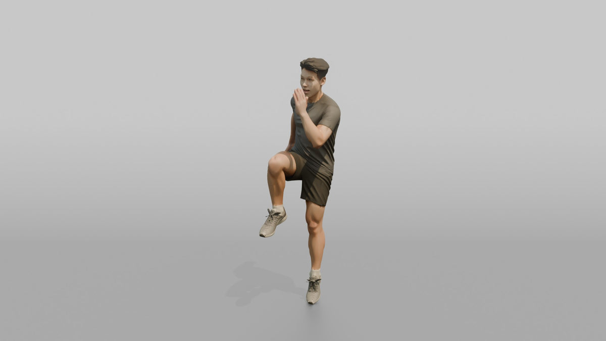 Cardio Athlete Man Doing High Knees In Place - 3D character model, view 4