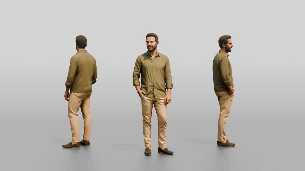 Man Standing in an Olive Shirt