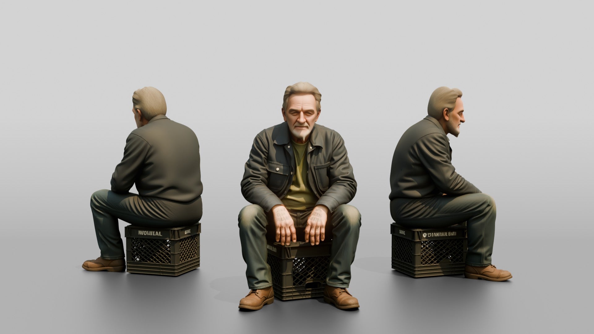 Homeless Man Sitting on a Milk Crate