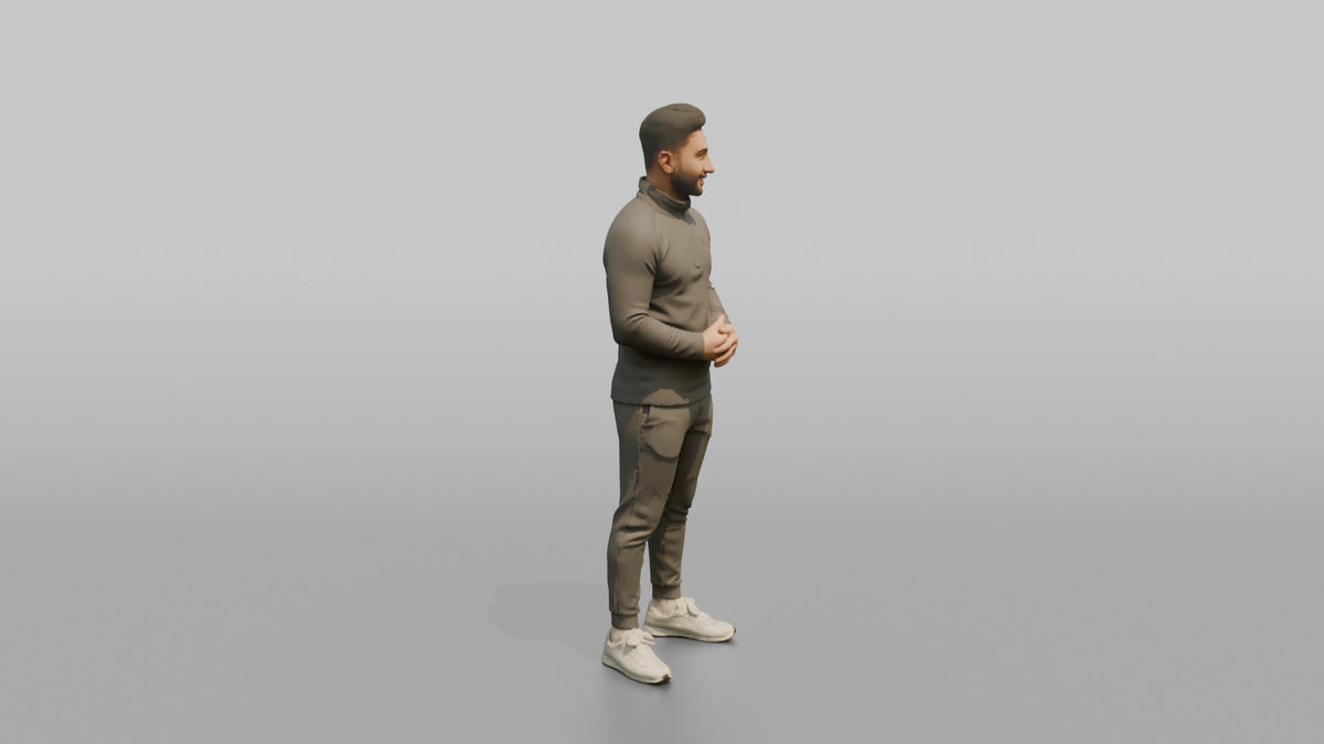 Fitness Influencer Man Standing With Hands Clasped In Front, Relaxed Pose - 3D character model, view 2