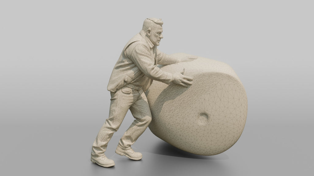 Farmer Rolling Large Round Hay Bale