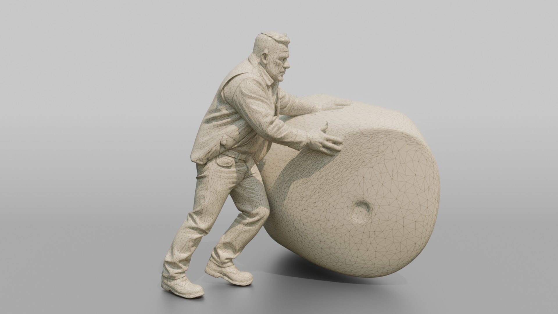 Farmer Rolling Large Round Hay Bale