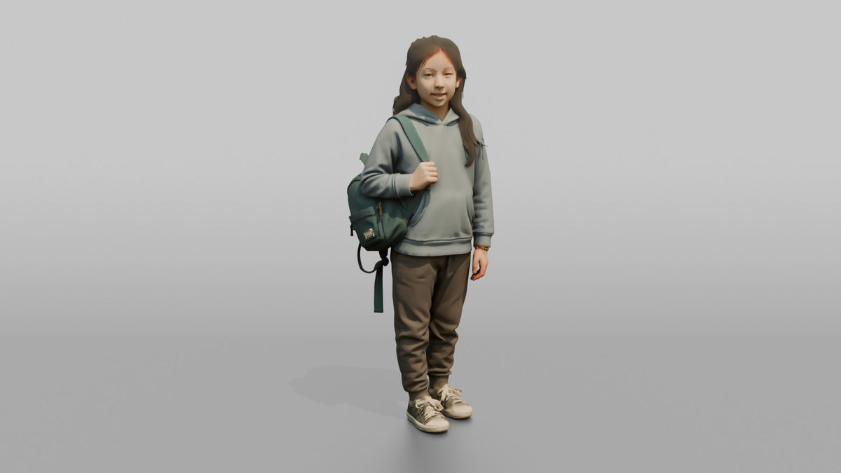 Daughter Carrying A Small Backpack By One Strap - 3D character model, view 5