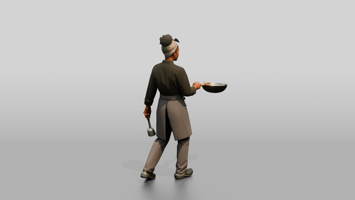 Head Chef Flipping a Flaming Wok - 3D character model, view 3