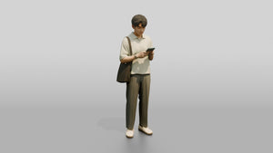 Man Checking Phone in Cream Polo - 3D character model, view 1