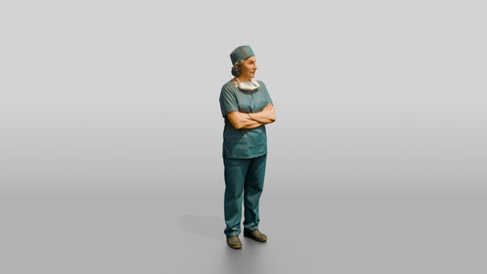 Older Hispanic Woman Doctor with Arms Crossed - 3D character model, view 1