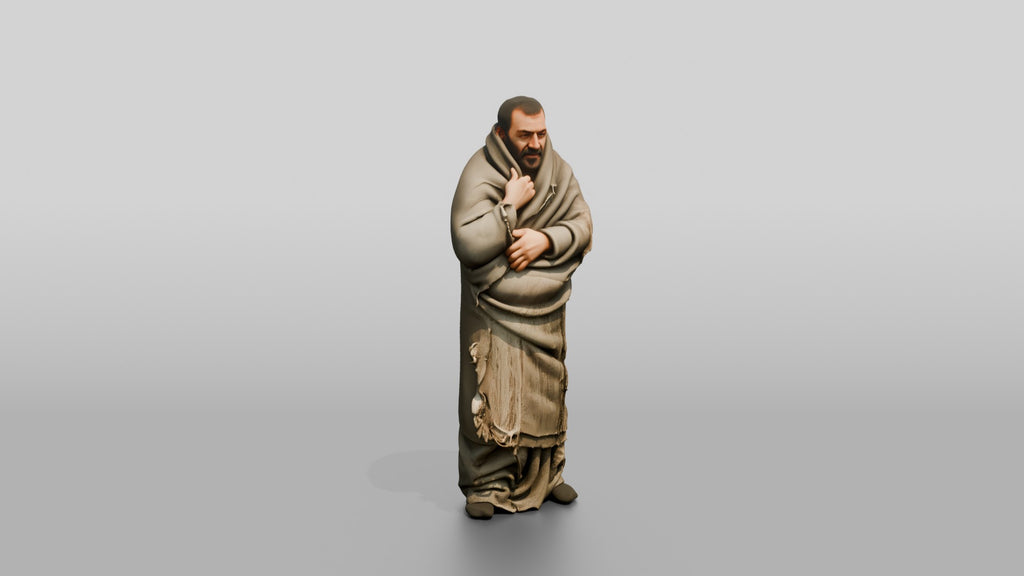 Homeless Man Wrapped Tightly in a Wool Blanket