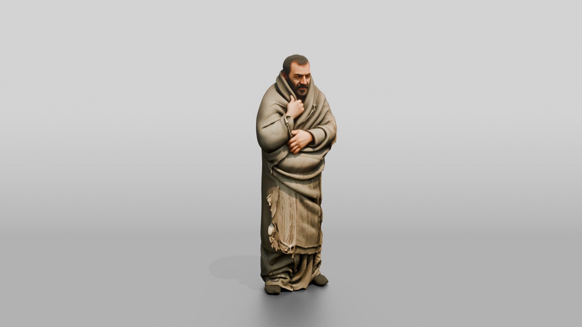 Homeless Man Wrapped Tightly in a Wool Blanket