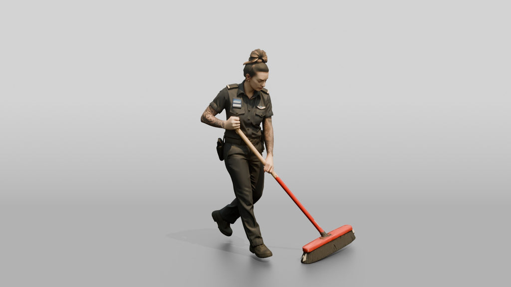 Steward Sweeping the Kitchen Floor