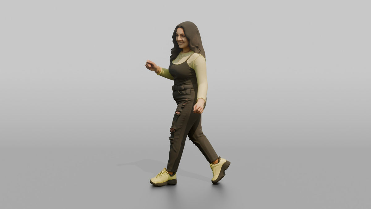 Patron Woman Wearing A Neon Mesh Top Layered Over A Tank, Energetic Stance - 3D character model, view 4