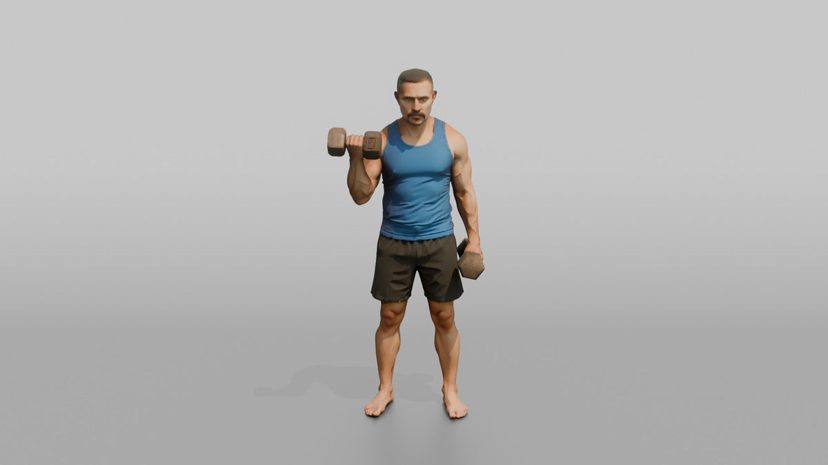 Weightlifter Man Performing A Dumbbell Bicep Curl - 3D character model, view 5