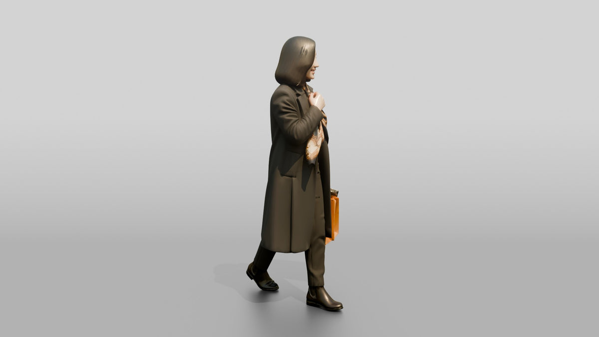 Woman Adjusting Silk Scarf While Walking - 3D character model, view 2