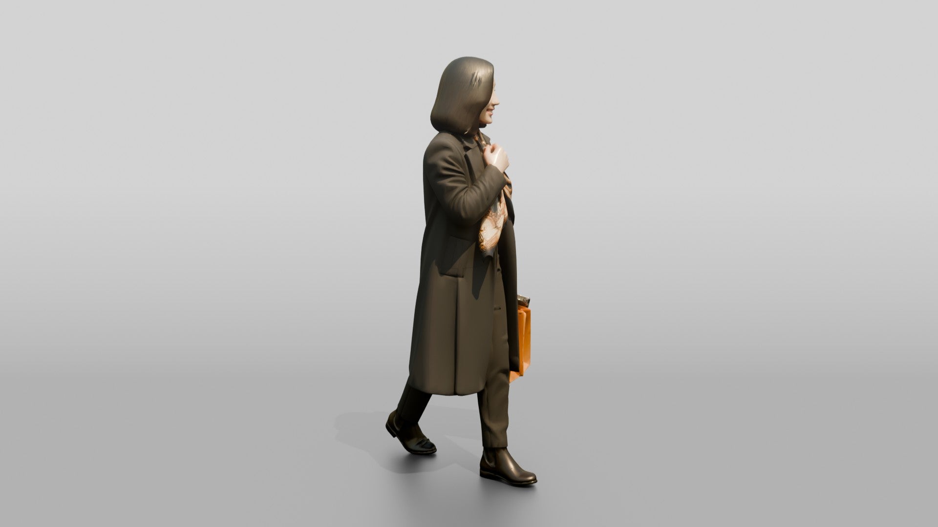 Woman Adjusting Silk Scarf While Walking