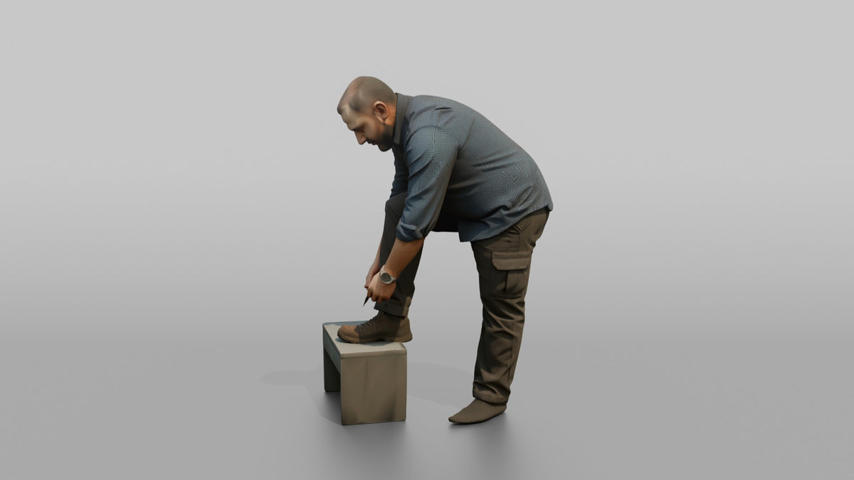 Father Tying His Own Shoelace, One Foot Resting On A Low Step - 3D character model, view 4