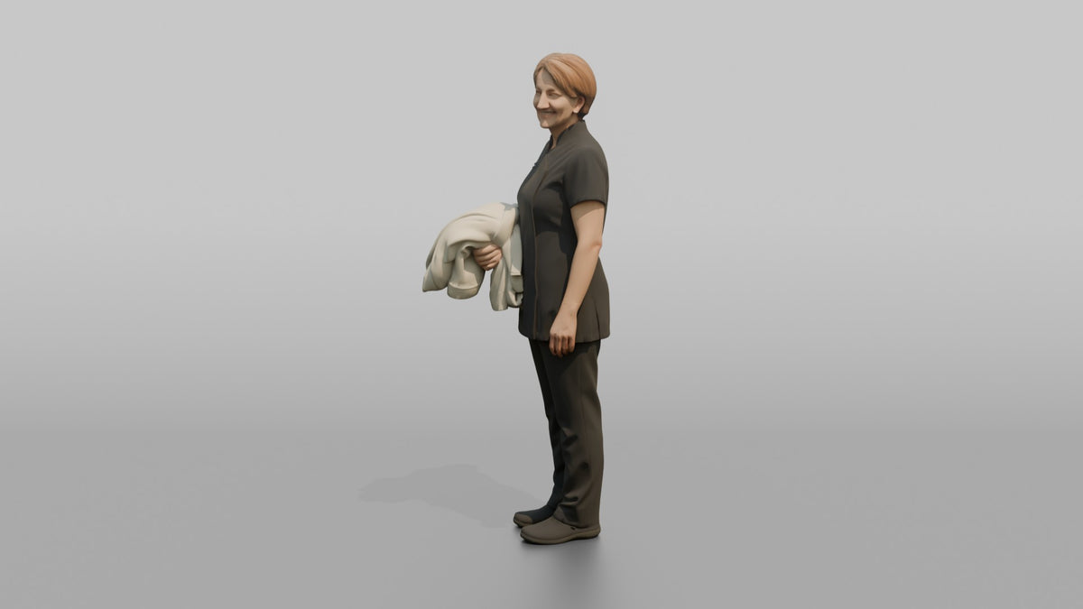 Spa Attendant Man Holding A Folded Bathrobe Over One Arm - 3D character model, view 4