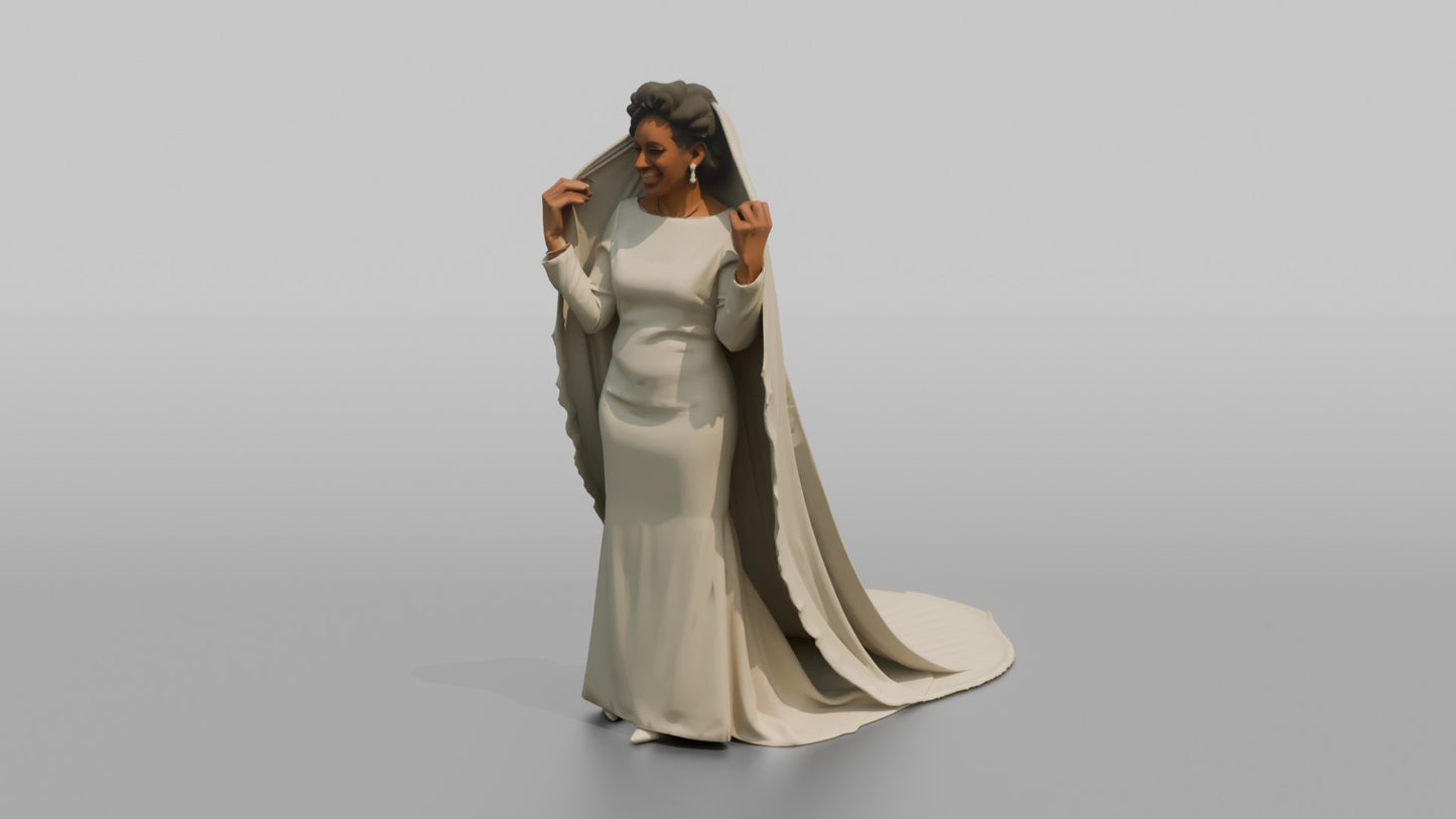 Black Bride Adjusting Her Floor-Length Veil