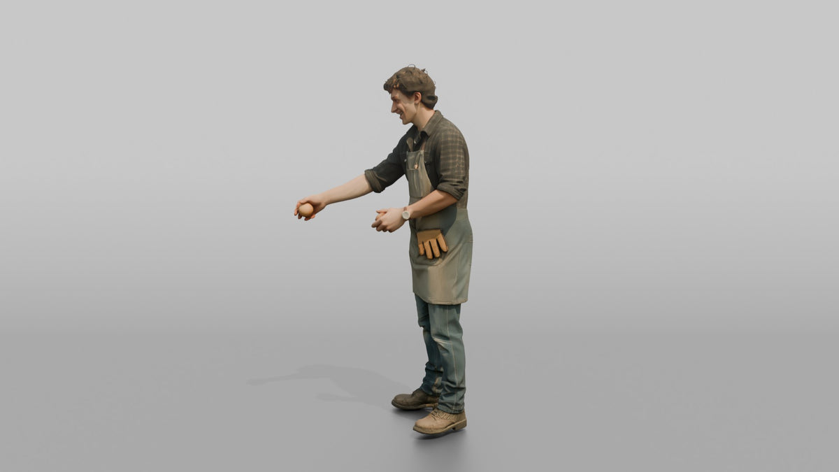Farmer Sorting Yellow Onions Into Wooden Crates - 3D character model, view 4