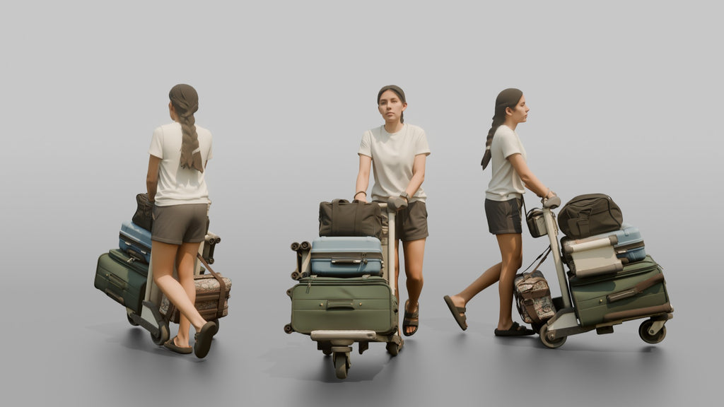 Traveler Pushing A Luggage Cart