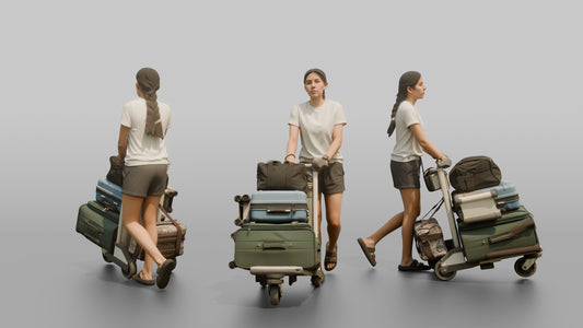 Traveler Pushing A Luggage Cart