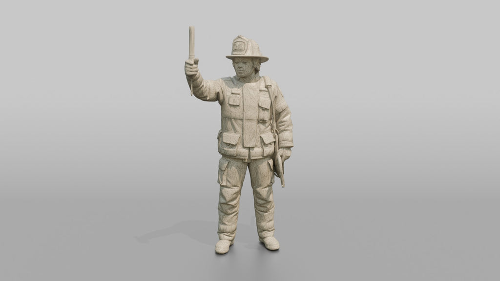 Firefighter Man Signaling Down the Line with a Illuminated Baton