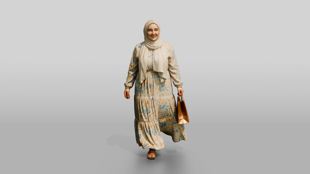 Plus-Size Young Iraqi Woman in Hijab and Maxi Dress