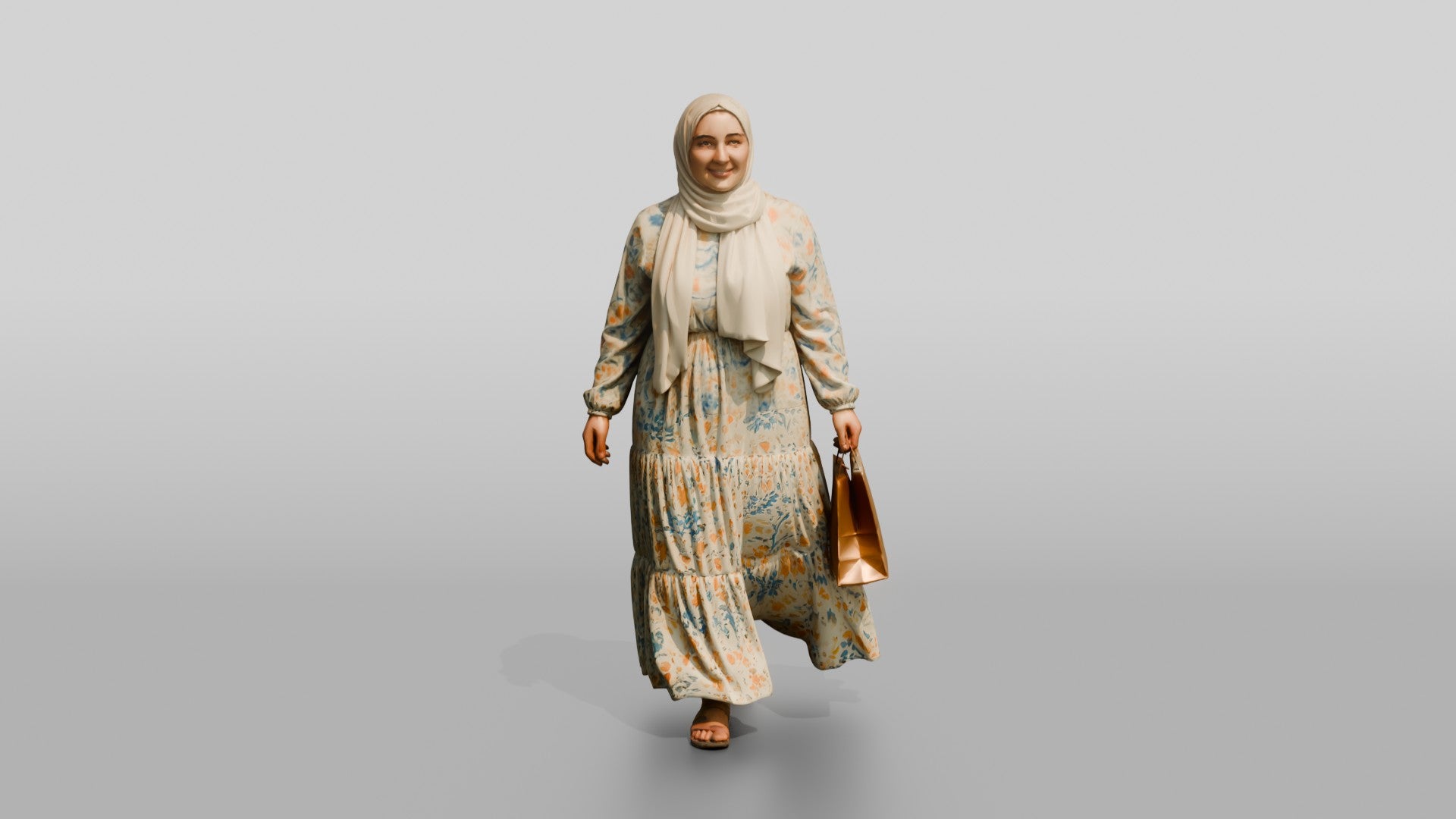 Plus-Size Young Iraqi Woman in Hijab and Maxi Dress