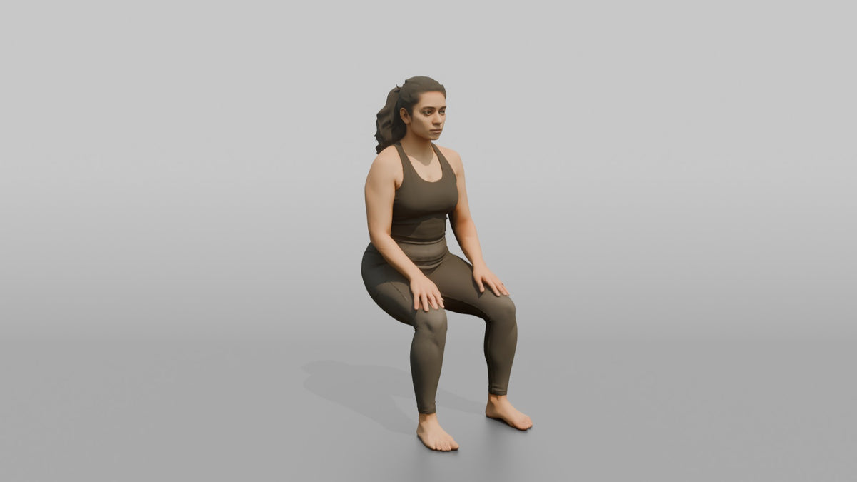 Bodyweight Athlete Woman Holding A Wall-sit Position - 3D character model, view 5