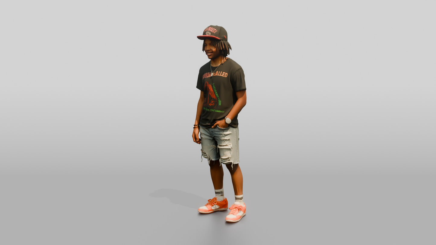 African-American Teen Boy in Vintage Streetwear