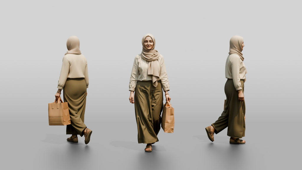 Slender Young Syrian Woman in Hijab with a Shopping Bag