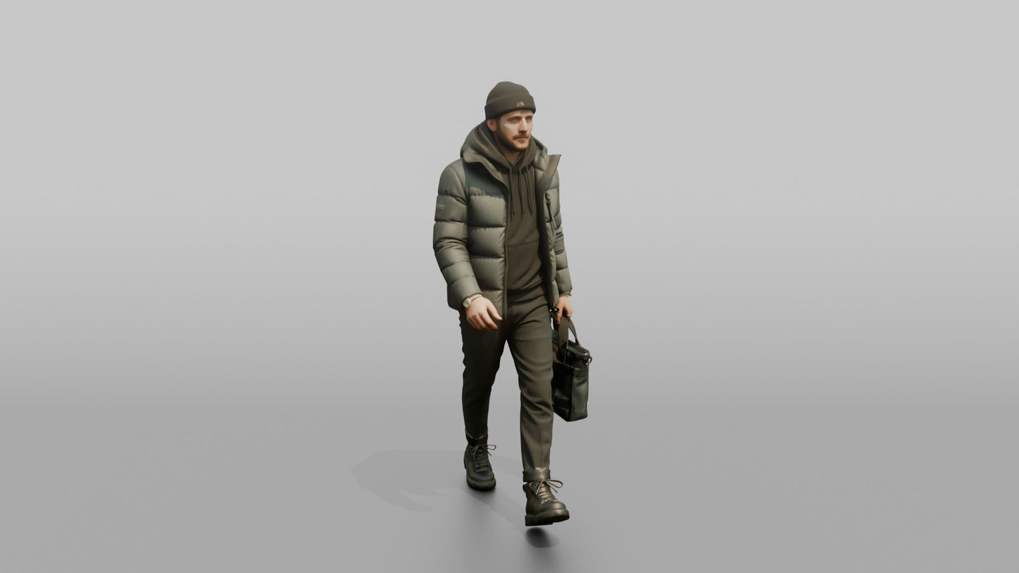 Scandinavian Man Walking in a Down Puffer Jacket