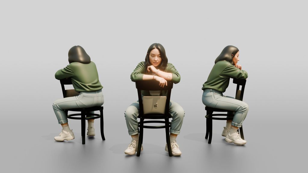 Asian Woman Sitting Backwards on Chair