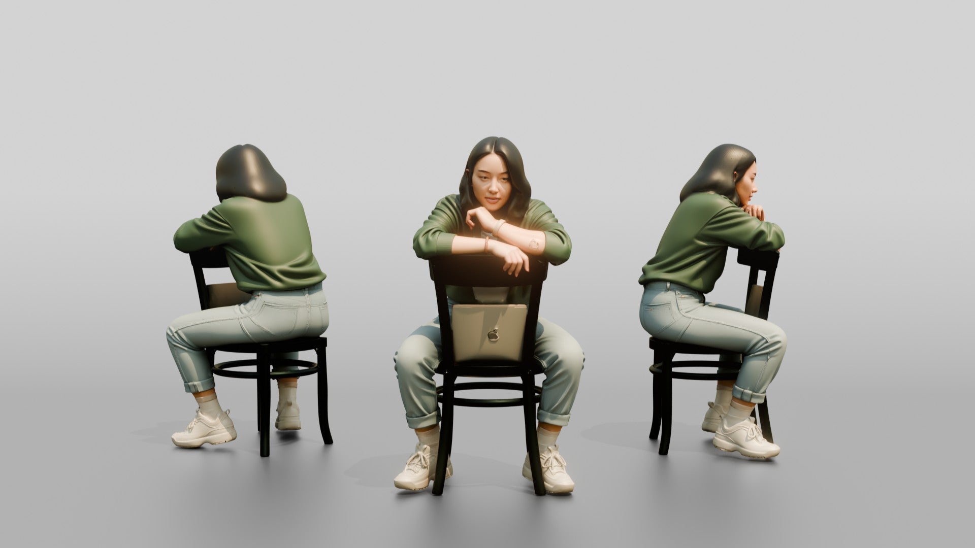 Asian Woman Sitting Backwards on Chair