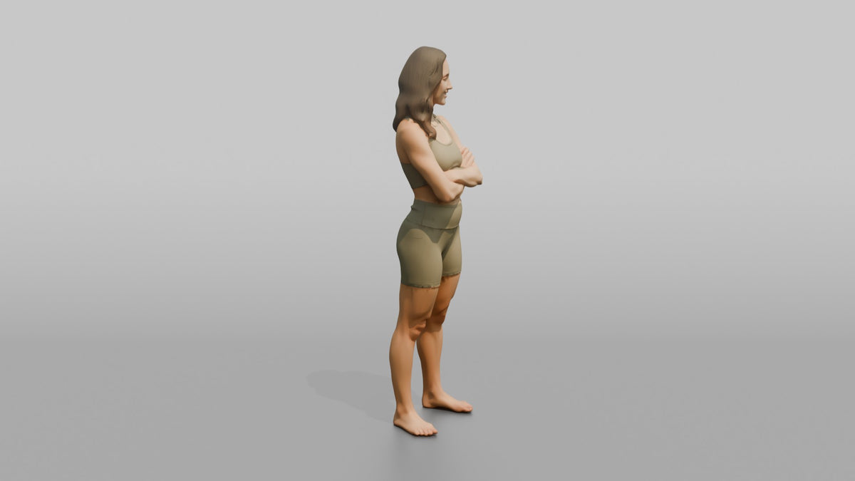 Fitness Influencer Woman Standing With Arms Crossed, Confident Smile - 3D character model, view 2
