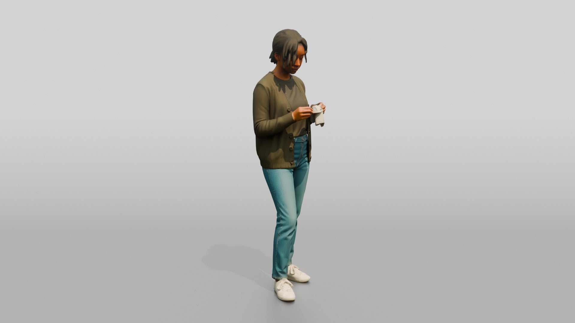 Homeless Woman Cleaning Her Glasses with a Cloth
