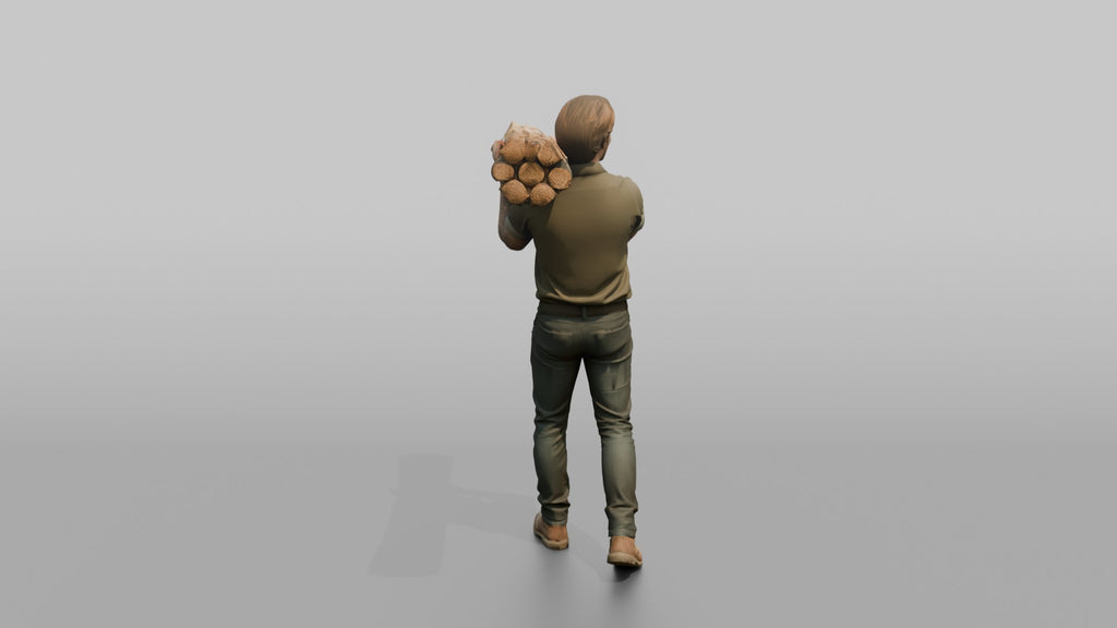 Farmer Carrying Bundle Of Fresh Fence Posts