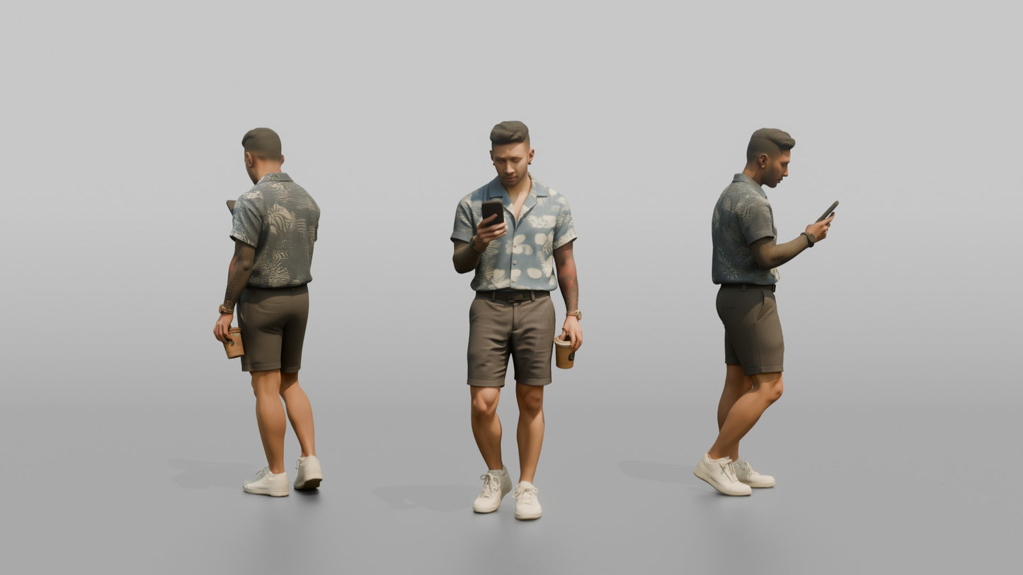 Vacationer Wearing Linen Hawaiian Shirt And Shorts