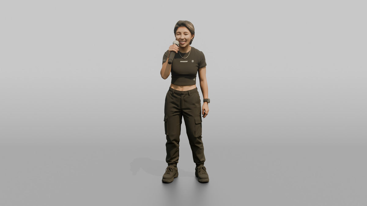 Club DJ Woman Holding A Microphone In One Hand - 3D character model, view 5