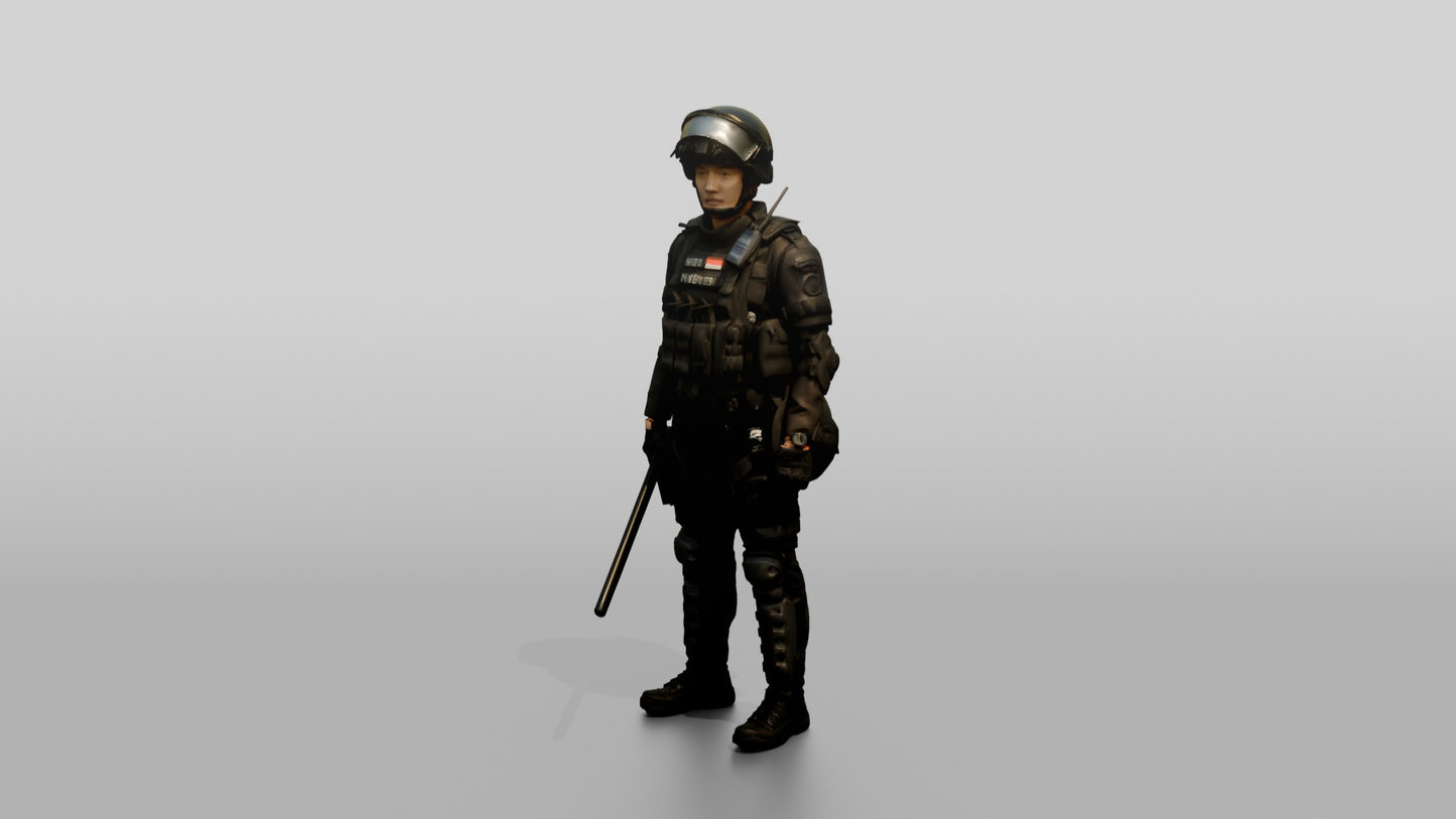 Riot Police Officer Standing in Gear