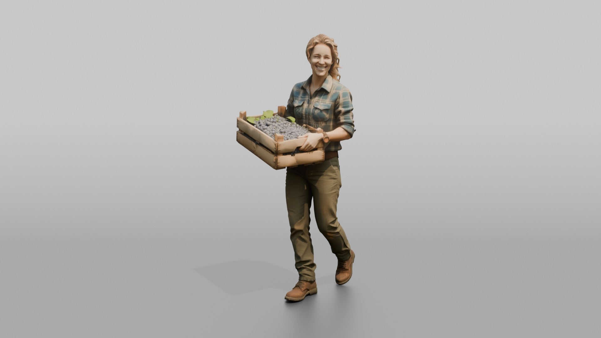 Farmer Carrying Wooden Crate Of Freshly Picked Wine